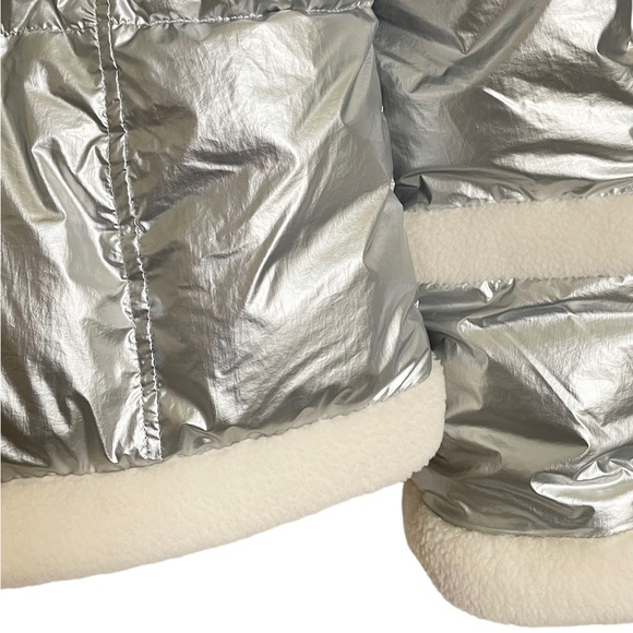 Sam Edelman METALLIC FLEECE TRIM HOODED PUFF COAT IN SILVER NWT - Picture 8 of 14